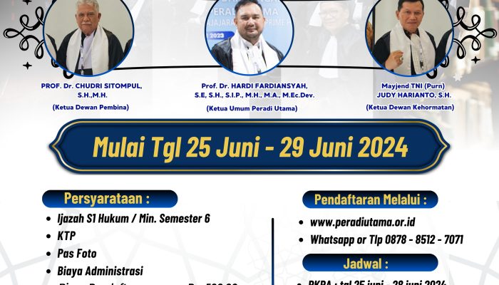 Peradi Utama Menggelar PKPA-UPA Periode Juni 2024