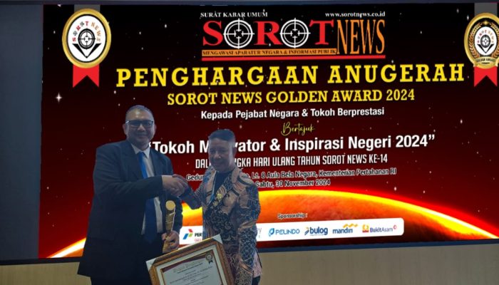 Prof. Hardi Fardiansyah, Ketua Umum Peradi Utama Mendapatkan Penghargaan Sorot News Golden Award 2024 Kategori “Tokoh Motivator Pendidikan & Profesional”