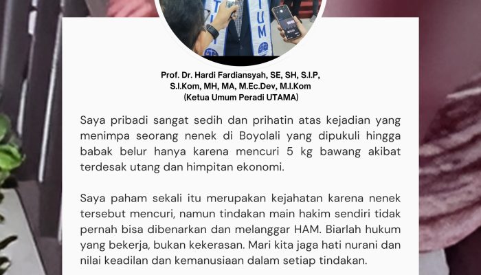 Ketua Umum Peradi UTAMA Kutuk Keras Tindakan Main Hakim Sendiri terhadap Nenek di Boyolali